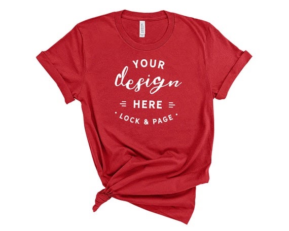 Download Free Canvas Red Bella Canvas 3001 T-Shirt Mockup On Plain ...