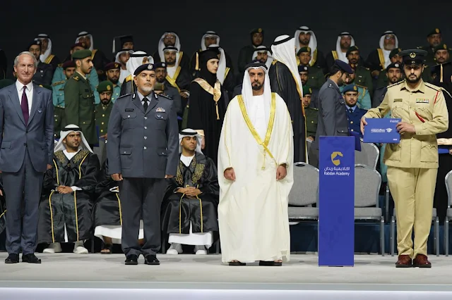 non Branded Images2 Abu Dhabi, UAE, His Highness Lieutenant General Sheikh Saif bin Zayed Al Nahyan, Deputy Prime Minister and Minister of Interior, has attended Rabdan Academy's graduation ceremony at Abu Dhabi National Exhibition Centre (ADNEC). His Highness personally handed certificates to more than 600 graduates, representing various master's, bachelor's, and diploma programmes. Among them, 37 graduates earned distinction with honours, and 85 achieved the rank of excellence.  The master's programmes saw 114 students graduate, while the various bachelor’s programmes had 431 graduates. Additionally, 67 students successfully completed diploma and higher diploma programmes. His Highness congratulated the graduates and their parents on their graduation, extending his wishes for more pioneering achievements and successes in their practical lives, aligning with their aspirations and the vision of the wise leadership. His Highness emphasised the crucial role the graduates would play in various national entities and the importance of applying the knowledge and skills acquired from this Strategic Educational Institution to strengthen the national resilience at various levels.  His Highness encouraged the graduates to persistently enhance their skills and knowledge to adapt to global changes, meet the leadership's aspirations in empowering the Emirati people and supply the national institutions with proficient national experts exhibiting top-notch competence and professionalism.  His Highness also commended Rabdan Academy for bolstering the national resilience system through a combination of academic and vocational education. His Highness also appreciated the academy's efforts in creating specialised academic and training programmes of international calibre in safety, security, defence, emergency preparedness and crisis management.  James Morse, President of Rabdan Academy, delivered a welcome speech to the audience, expressing gratitude to His Highness for his support to the academy. Morse emphasised the significance of this momentous occasion, marking the culmination of a journey filled with hard work, as the academy proudly graduates a new generation of skilled Emirati professionals dedicated to serving and safeguarding the UAE's security, safety and prosperity.  Morse also highlighted that the academy has defined clear strategic objectives to foster the personal growth of its students, equip them with essential knowledge and skills, while empowering them to excel in their professional lives, which, in turn, will enrich their experiences and enable them to unlock their full potential, becoming active and influential contributors in their society.  The graduation ceremony marked a significant milestone for Rabdan Academy as it celebrated the first batch of 114 postgraduate students from specialised programmes in MSc Systems Engineering Specialising in Defence, MSc in Intelligence Analysis and MSc in Policing and Security Leadership. The graduates expressed their pride in successfully completing this crucial phase of their academic and professional journey at Rabdan Academy, acknowledging the academy's significant role in preparing and qualifying them according to the highest global standards, while also fostering their leadership qualities and equipping them with the utmost skills and knowledge to embark on a pioneering path in their careers, an exceptional achievement that aligns perfectly with the aspirations of the wise leadership.  non Branded Images    non Branded Images2   non branded_20230919_HH SBZ_Rabdan Academy Graduation   non branded_20230919_HH SBZ_Rabdan Academy Graduation10   non branded_20230919_HH SBZ_Rabdan Academy Graduation11   non branded_20230919_HH SBZ_Rabdan Academy Graduation12   non branded_20230919_HH SBZ_Rabdan Academy Graduation2   non branded_20230919_HH SBZ_Rabdan Academy Graduation4   non branded_20230919_HH SBZ_Rabdan Academy Graduation6   non branded_20230919_HH SBZ_Rabdan Academy Graduation9