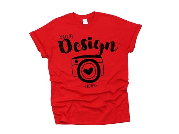 Download Gildan 500 Red Unisex T-Shirt Mockup PSD Gildan Flat ...