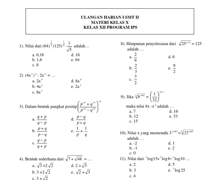 Contoh Soal Matematika Wajib Kelas 10 Semester 1 Tentang Mutlak - Tugas