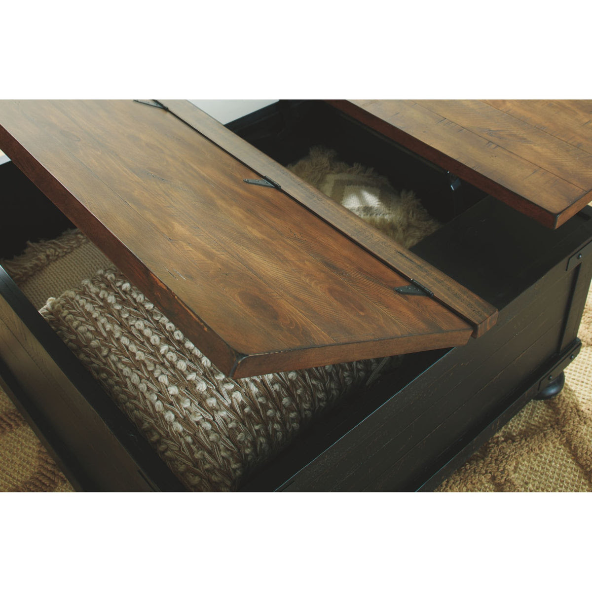 The top lifts up to reveal hidden storage, pulling toward you for the perfect surface to type on your laptop or eat in front. Valebeck Cocktail Table With Lift Top Ashley Homestore Canada
