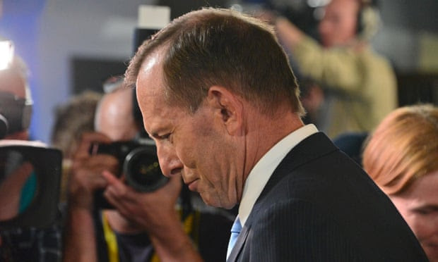  Prime Minister Tony Abbott leaves the National Press Club after delivering his long-awaited ‘agenda-resetting’ speech on Monday. Photograph: Xu Haijing/Xinhua/Photoshot