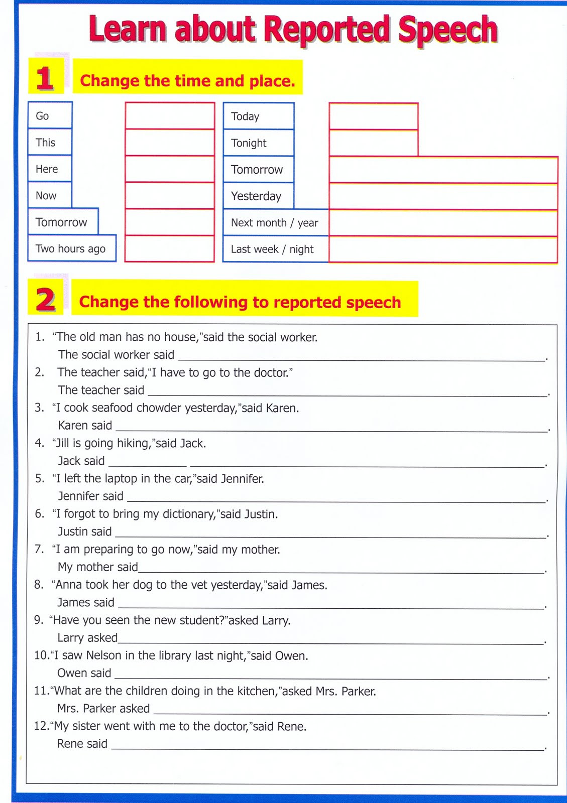 reported speech dialogue exercises for class 10 cbse with answers