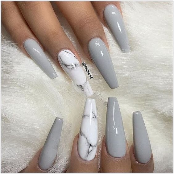 Grey Coffin Acrylic Nails Nail And Manicure Trends