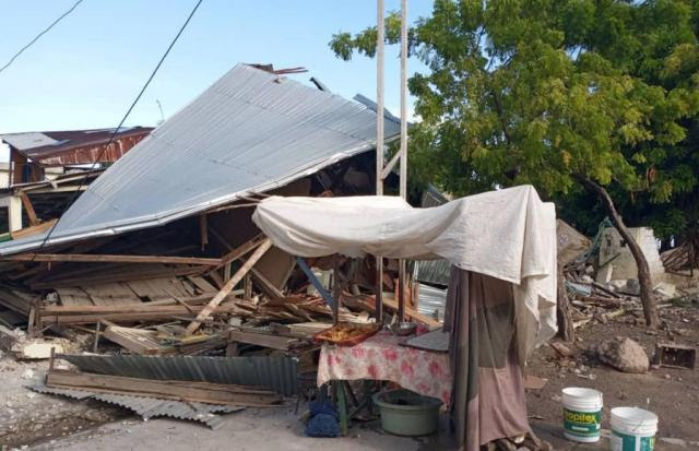 Photo of buildings damaged by the earthquake in Haiti, August 2021.