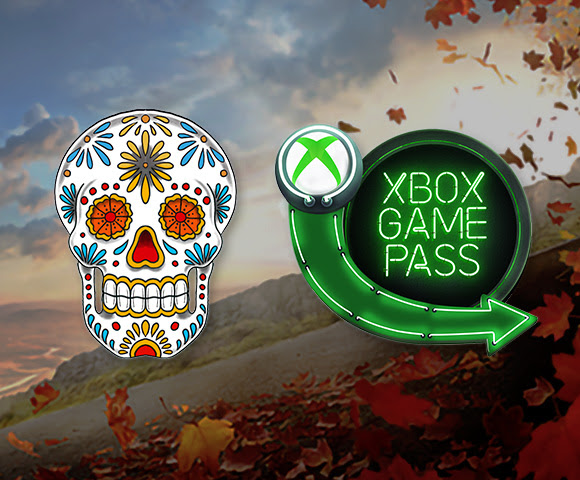 Sugar skull next to the Xbox Game Pass logo.