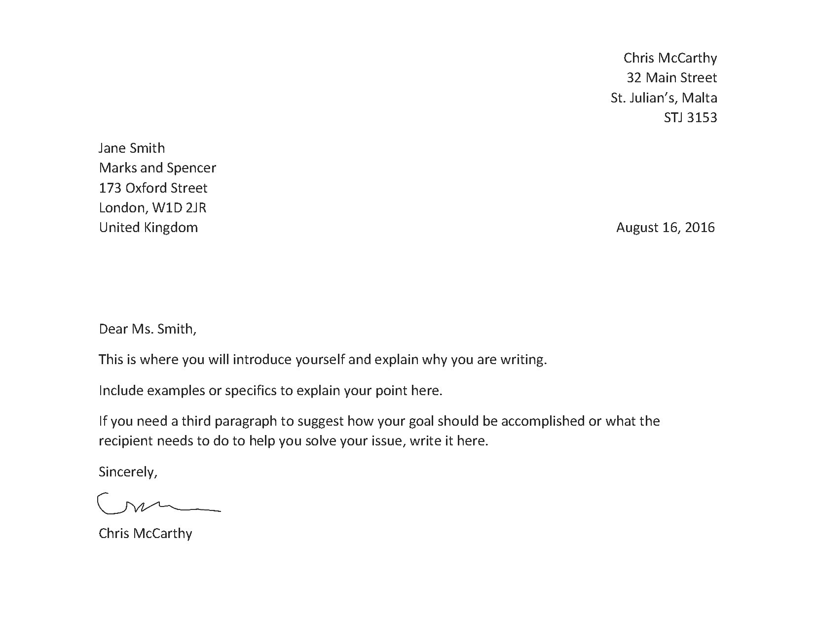 Put the name and address of the receiving person here i.e. How To Write A Formal Letter Learn English