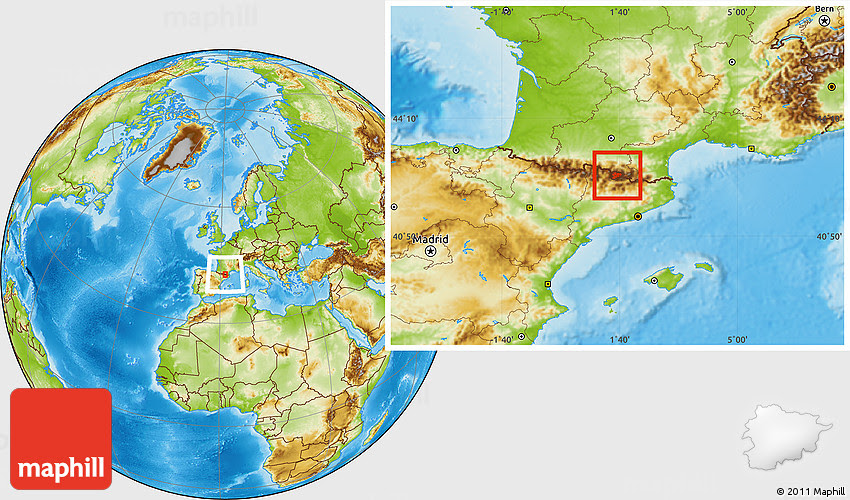 A lot of mountains especially the atlas series whereas : Physical Location Map Of Andorra