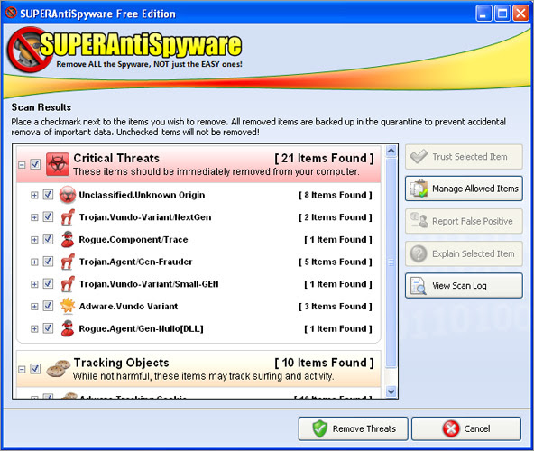 ตัวอย่างการใช้งาน SUPERAntiSpyware