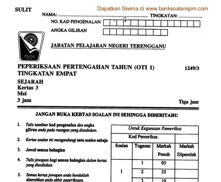 Contoh Soalan Kertas 3 Sejarah Hijrah - Contoh Blue