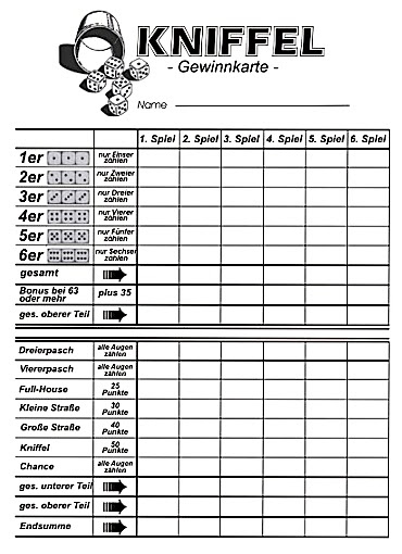 Kniffelblock Zum Ausdrucken Din A4 Din A4 Du Kannst Dir Die Driuckvorlagen Als Pdf Ausdrucken Und Sofort Spielen