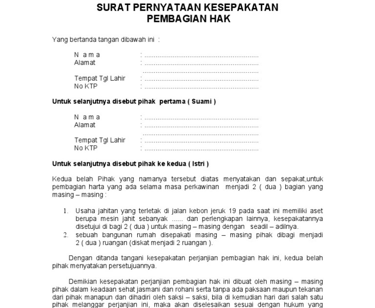 Contoh Surat Pernyataan Harta Gono Gini Contoh Surat Terbaru