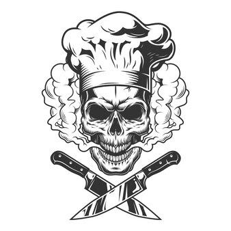 Tatuje De Calavera Con Dos Cuchillos Con Gorro De Chef ...
