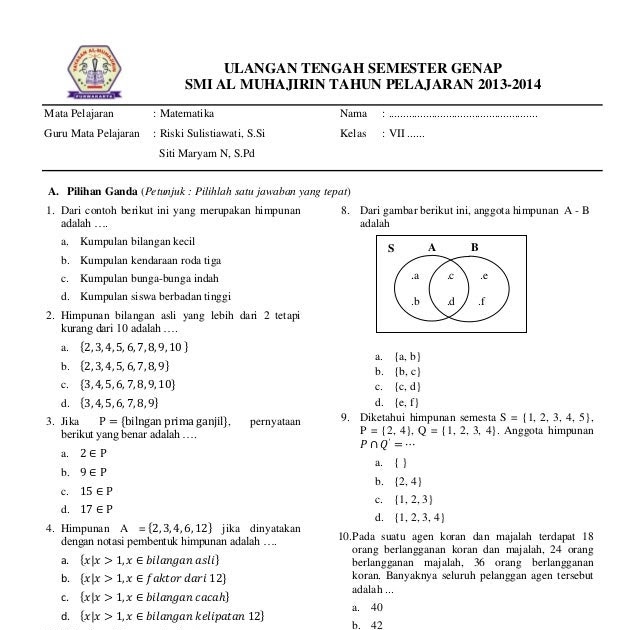 Contoh Soal Uts Matematika Kelas 10 Semester 2 - Contoh Soal Terbaru