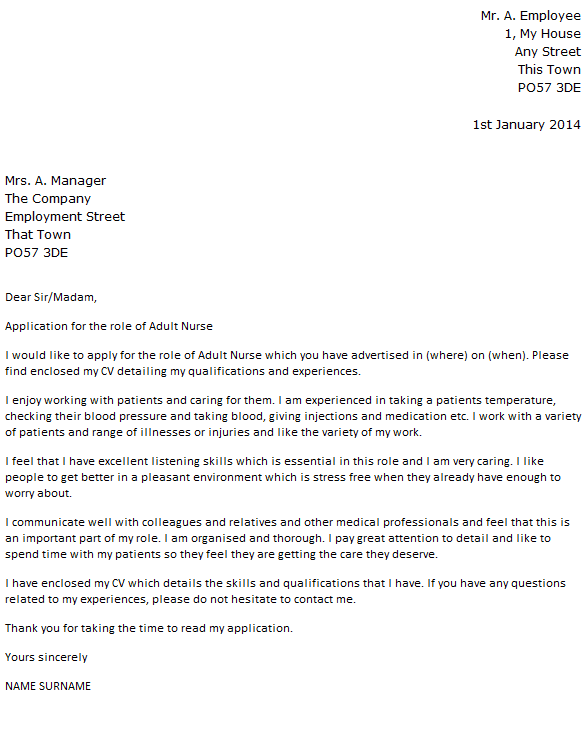 Highlight your experience and skills as they relate directly to the nursing position you are applying for. Adult Nurse Cover Letter Example Icover Org Uk Icover Org Uk