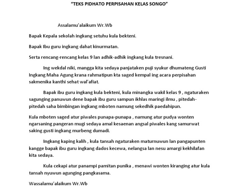 Contoh Contoh Teks Pidato Bahasa Jawa Perpisahan Kelas 6