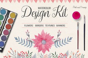 Watercolor Design Kit. Pink & Orange