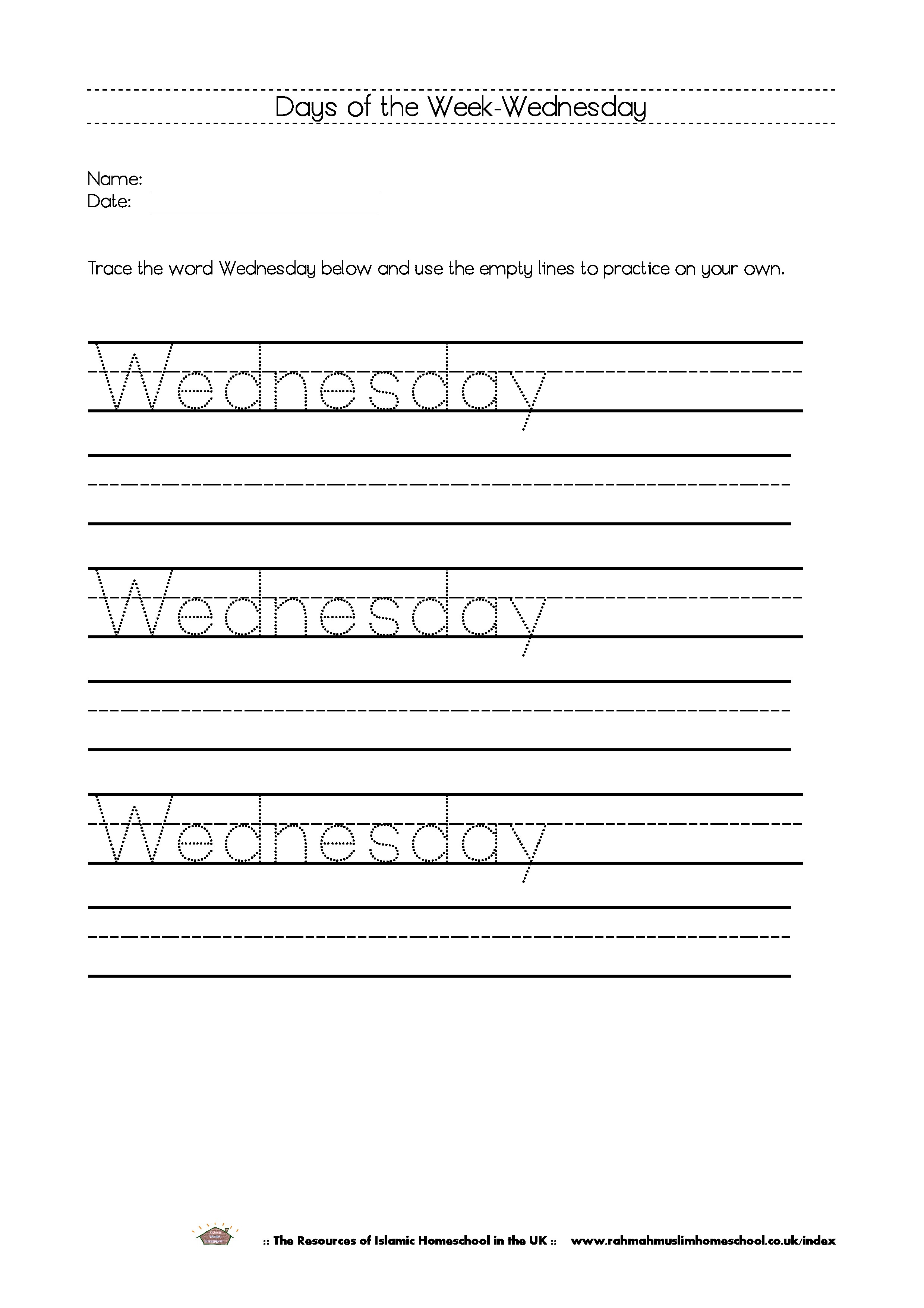 This generator lets you create handwriting practice sheets with the text you provide. Free Printable Days Of The Week Workbook And Poster The Resources Of Islamic Homeschool In The Uk