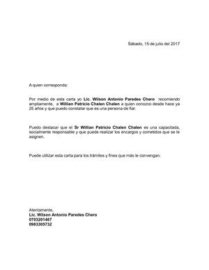 Carta De Recomendacion Personal Y Laboral - t Carta De