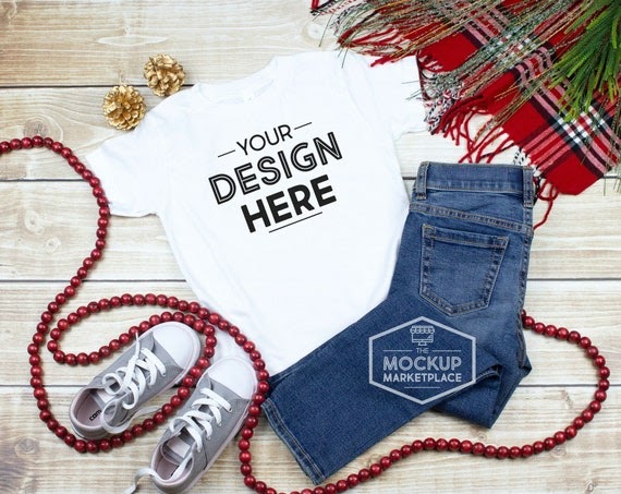 Download Free Bella Canvas Youth White T-Shirt Mockup For Christmas ...
