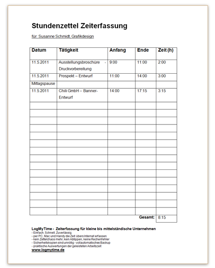 Nutze die stundenzettel app, praxistauglich und anwenderfreundlich! Stundenzettel Formular