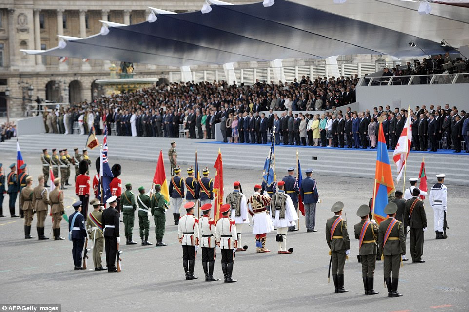 French President Francois Hollande invited soldiers from 76 different countries who were all involved in the First World War to participate in today's colourful parade