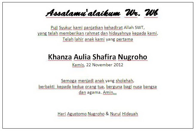 Surat Undangan Syukuran Kelahiran Bayi - Contoh Isi Undangan