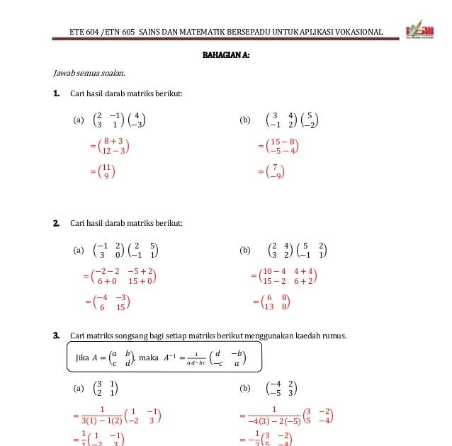 Contoh Soalan Matematik Matriks - Raffael Roni