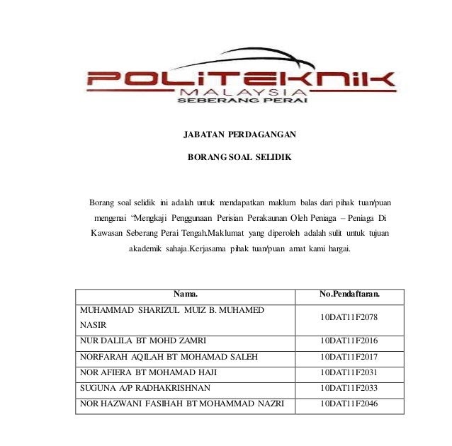 Contoh Borang Soal Selidik Dalam Kajian Tindakan - Gratis Omah