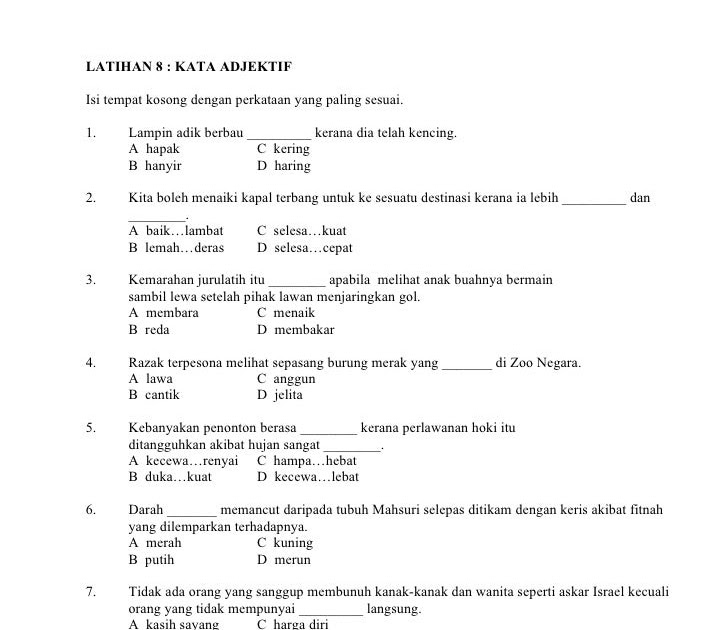 Contoh Soalan Objektif Kata Nama - Soalan av