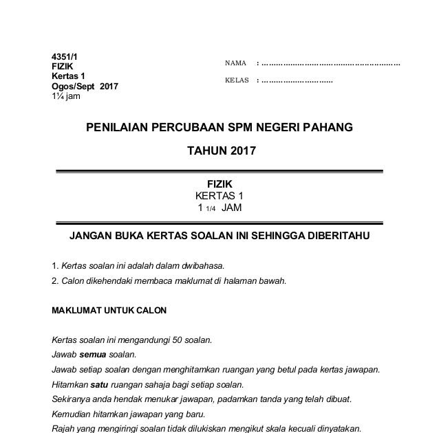 Soalan Fizik Mrsm 2019 - Selangor i