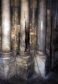 Miracle of God. The Orthodox Patriarch was standing ... near the left column, when the Holy Light split this column vertically and flashed near the Orthodox Patriarch