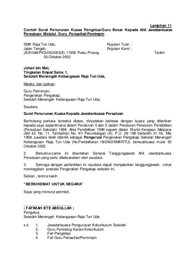 Contoh Surat Perletakan Jawatan Penolong Kanan Contoh Surat
