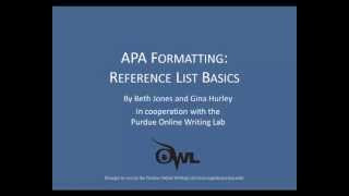 Apa (american psychological association) is most commonly used to cite sources within the social sciences. Purdue Owl Apa Formatting Reference List Basics Youtube