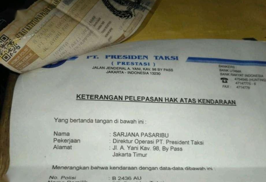 Surat Pelepasan Kendaraan Atas Nama Perusahaan Dapatkan Contoh