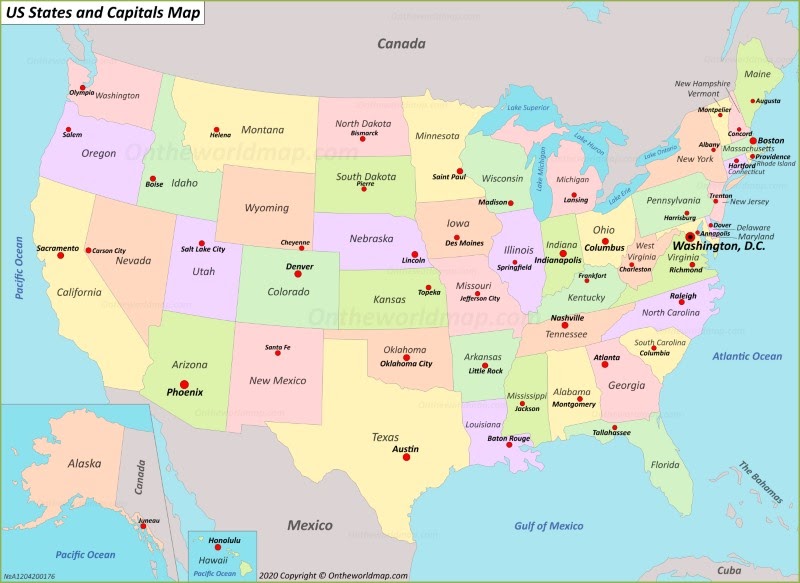 Map Of The United States With Capitals