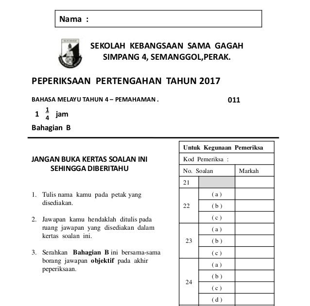 Soalan Dan Jawapan Bahasa Melayu Tahun 5 2019 - Selangor a