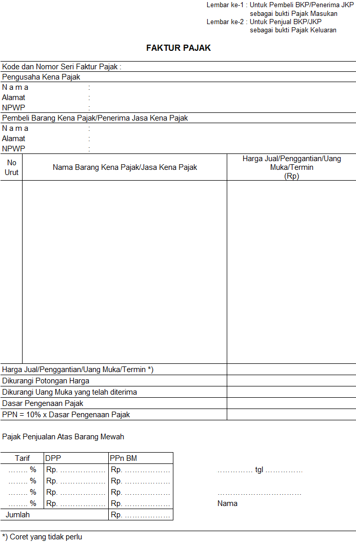 Contoh Formulir Faktur Pajak Ppn - Contoh Aneka