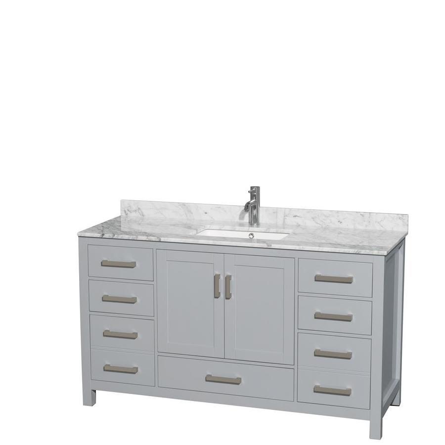 Double sink bathroom open shelf vanity with white cultured marble countertop, wax pine finish and black hardware at walmart and save. Wyndham Collection Sheffield 60 In Gray Undermount Single Sink Bathroom Vanity With White Carrera Natural Marble Top In The Bathroom Vanities With Tops Department At Lowes Com