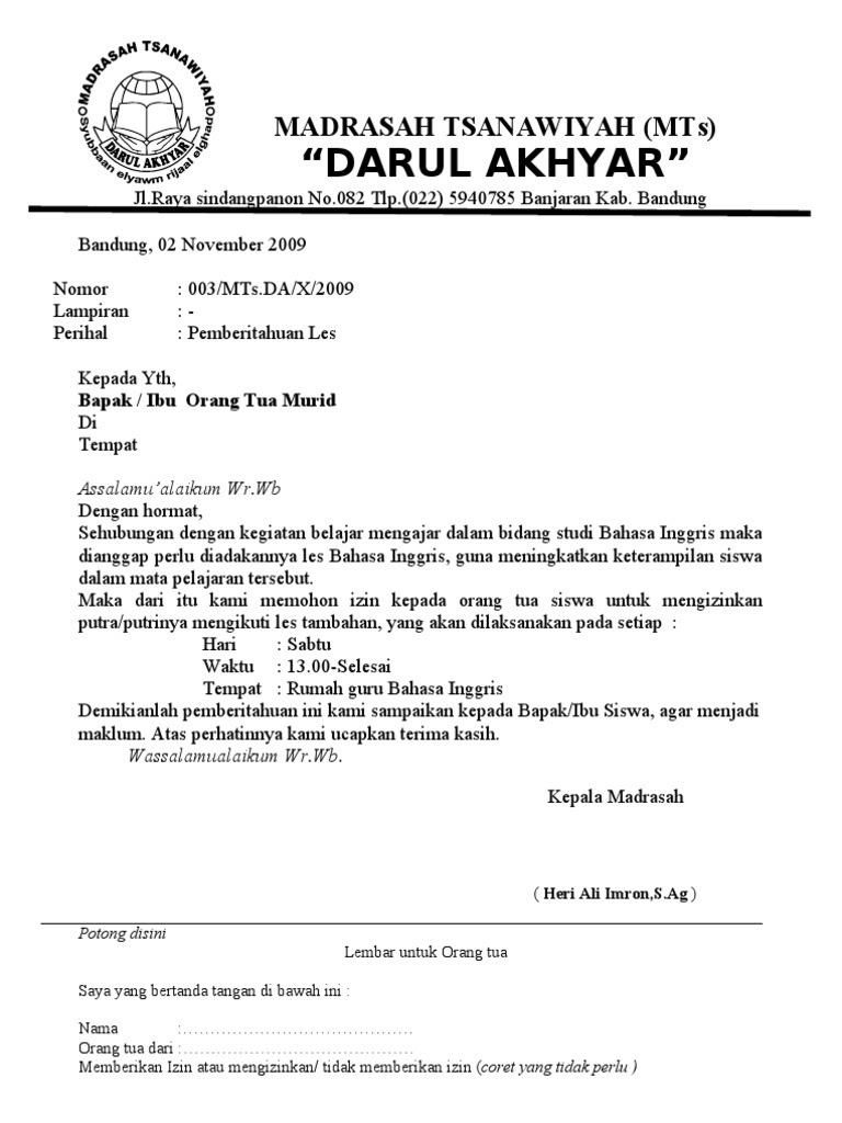 Contoh Surat Izin Orang Tua Doc Surat Izin Orang Tua