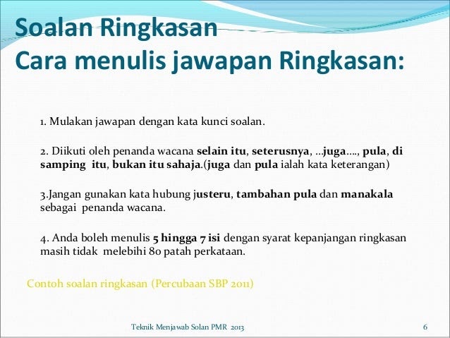 Contoh Soalan Ringkasan Pmr - Resepi Book e