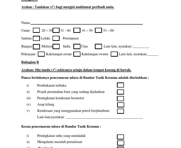 Contoh Soalan Soal Selidik Pencemaran Udara Kecemasan W