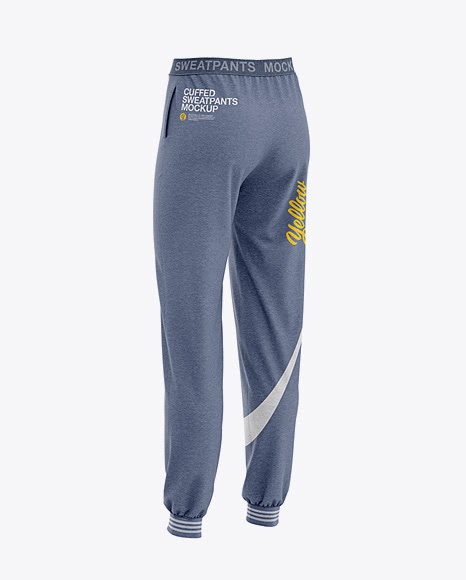 Download Women's Heather Cuffed Joggers Back Half Side View | Mockup Wall PSD Free