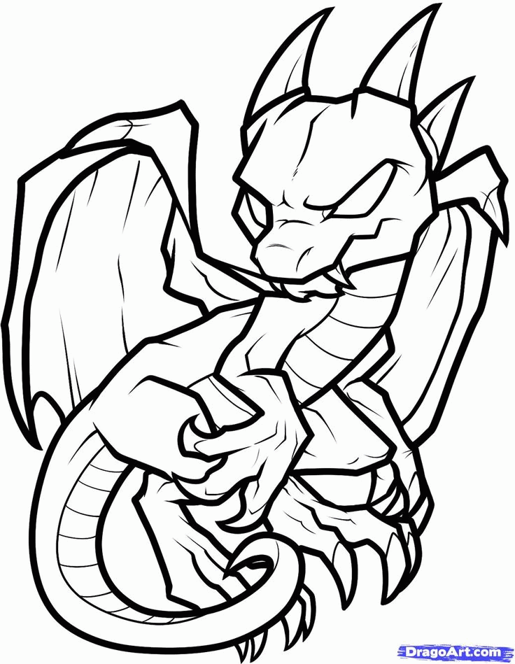 Easy Dragon Coloring Pages For Kids Drawing With Crayons