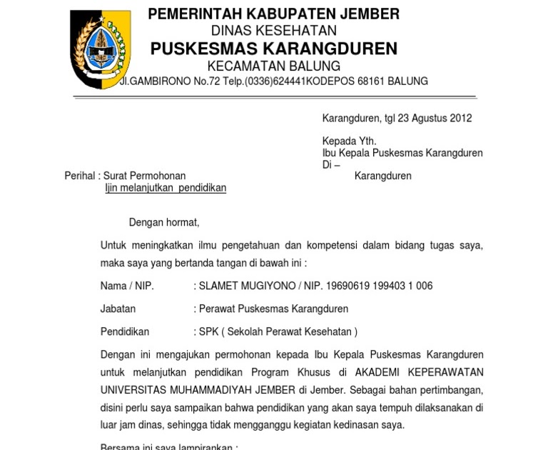 Contoh Surat Penting SURAT IJIN BELAJAR PNS