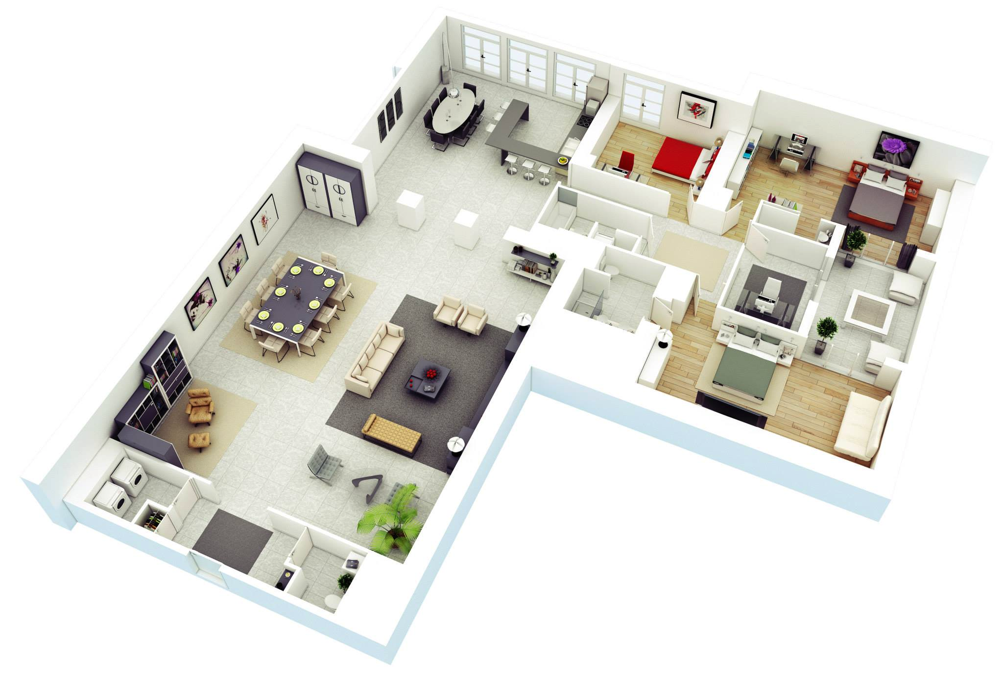 Today's homeowners prefer buying one floor houses for a lot of reasons: 25 More 3 Bedroom 3d Floor Plans