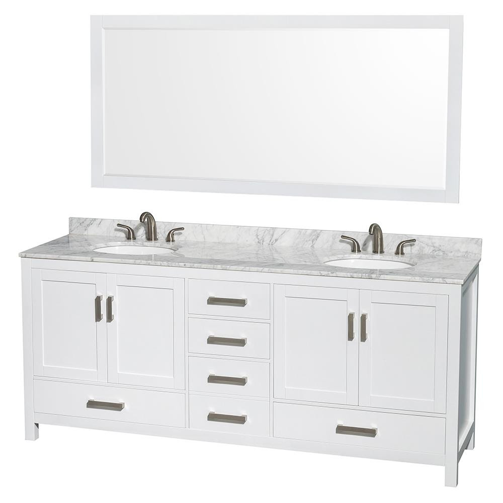 The extra counter space and sink making the morning bathroom routine much easier. Wyndham Collection Sheffield 80 In White Undermount Double Sink Bathroom Vanity With White Carrera Natural Marble Top Mirror Included In The Bathroom Vanities With Tops Department At Lowes Com