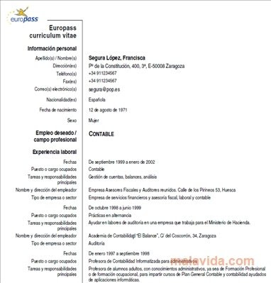Cv europass modello da compilare modello template. Cv In Italiano Europass