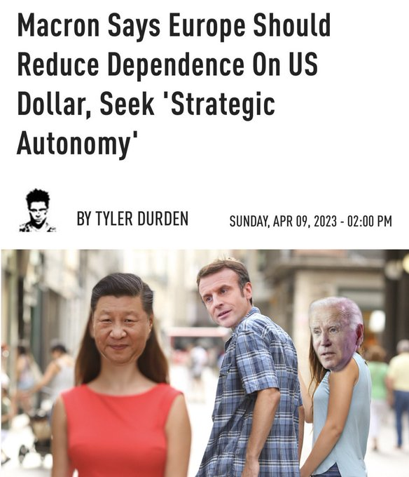 Meme showing Macrone eschewing USA for China.