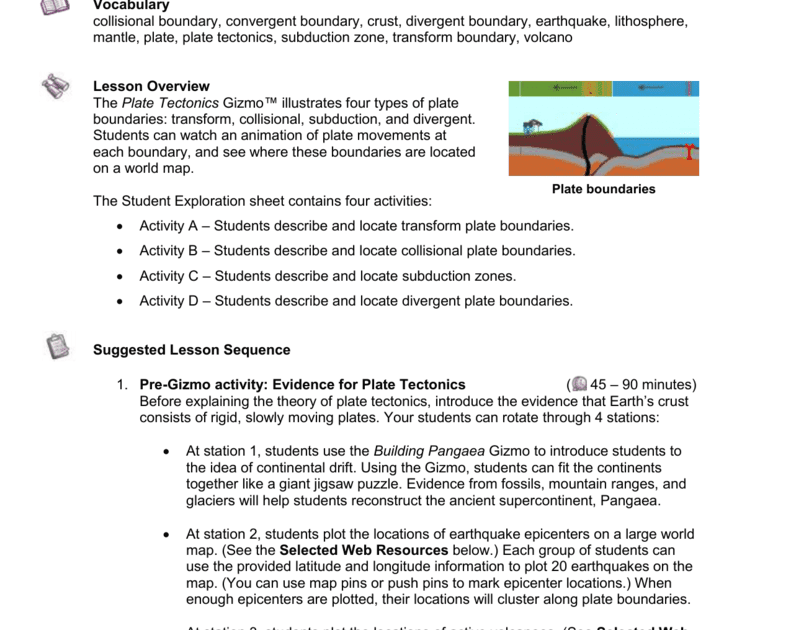 Student Exploration Plate Tectonics Gizmo Answer Key ...
